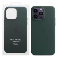 Skórzane etui Apple iPhone 14 Pro Max Leather Case MagSafe - zielone (Forest Green)