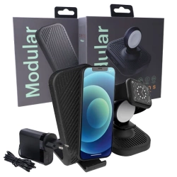 Zestaw 2 ładowarek indukcyjnych Zens Modular Single Wireless Charger + USB-hub Extension - czarny