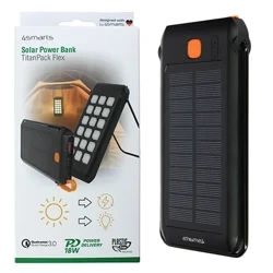 Solarny powerbank z lampką LED 4smarts TitanPack Flex 10000 mAh + kabel micro-USB - czarny