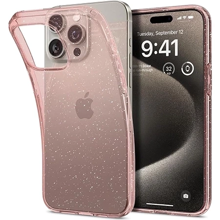 Spigen Liquid Crystal Glitter silicone case for Apple iPhone 15 Pro Max - pink (Rose Quartz)