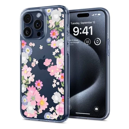 Spigen Liquid Crystal silicone case for Apple iPhone 15 Pro - blue with motif (Blossom)