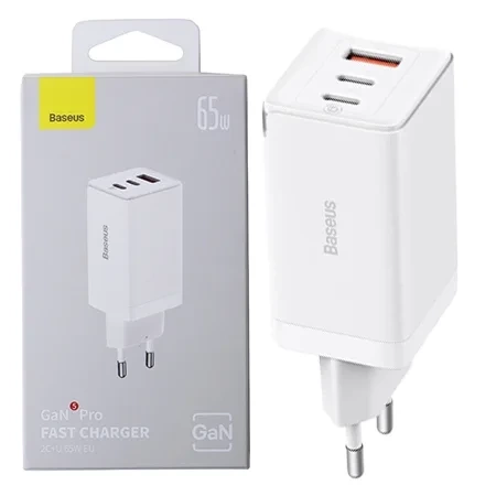 USB-A + 2x USB-C Baseus GaN5 Pro Fast Charger 65W - white