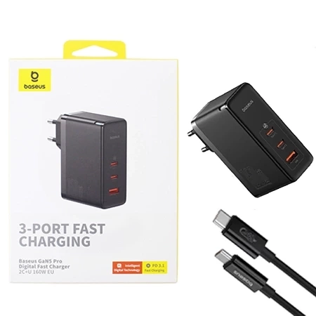 USB-A + 2x USB-C Baseus 3-port Fast Charging GaN5 Pro power charger - 160W