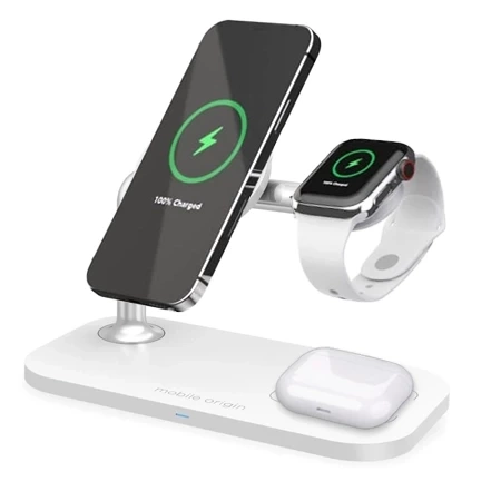 Mobile Origin 3-in-1 Wireless Magnetic Inductive Charger - white