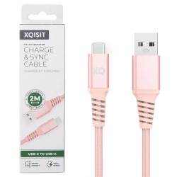 Cable from USB-A to USB-C Xqisit Nylon Braided 2 m - pink
