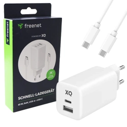 Freenet Basics Dual USB-A & USB-C GaN 65W mains charger - white