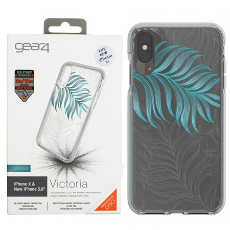 Apple iPhone X/ XS case GEAR4 Victoria ICXVIC01 - transparent with green pattern (Jungle)