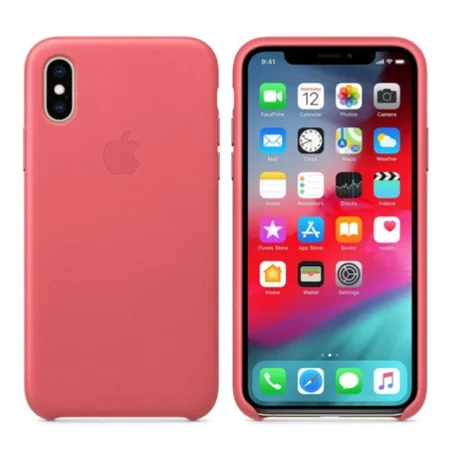 Skórzane etui Apple iPhone XS Leather Case - różowe (Peony Pink)