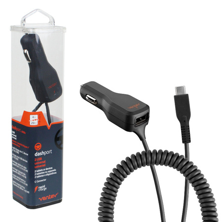 Ładowarka samochodowa Ventev Dashport USB-A z kablem USB-C - czarna 20W