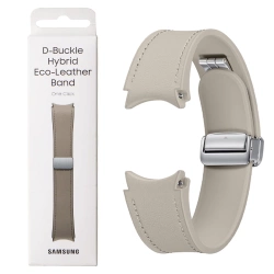 Strap for Samsung Galaxy Watch 4/ 4 Classic/ 5/ 5 Pro/ 6/ 6 Classic D-Buckle Hybrid Eco-Leather Band One Click 20 mm M/L - Beige (Etoupe)