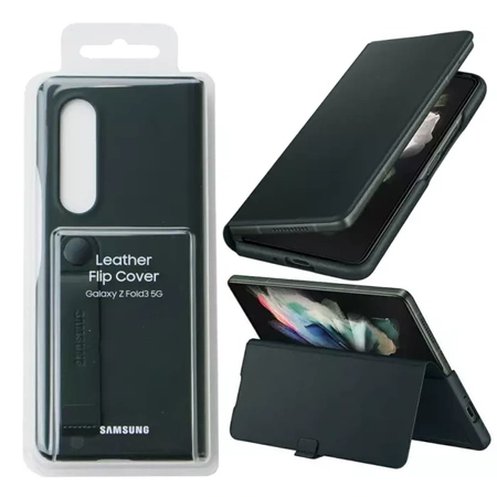 Etui Samsung Leather Flip Cover do Galaxy Z Fold3 5G - zielone