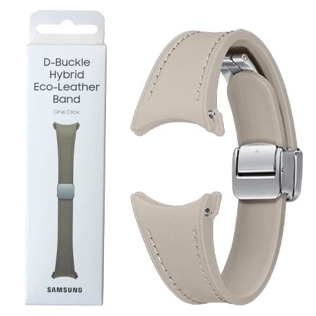 Strap for Samsung Galaxy Watch 4/ 4 Classic/ 5/ 5 Pro/ 6/ 6 Classic D-Buckle Hybrid Eco-Leather Band One Click 20 mm S/M - Beige (Etoupe)