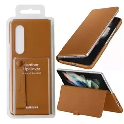 Etui Samsung Leather Flip Cover do Galaxy Z Fold3 5G - brązowe (Camel)