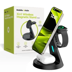 Mobile Origin 3-in-1 Wireless Magnetic Stand PW9 15W Inductive Charger - black