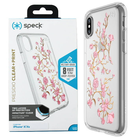 Apple iPhone X/ XS etui Speck Presidio Clear+Print - transparentne z kwiatowym wzorem (Pink Roses)