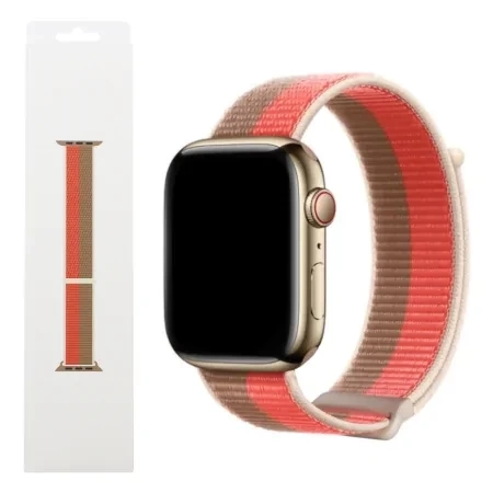 Pasek Apple Watch 1/ 2/ 3/ 4/ 5/ 6/ 7 Series 42/ 44/ 45mm Sport Loop - pomarańczowo-brązowy (Pink Pomelo/ Tan)