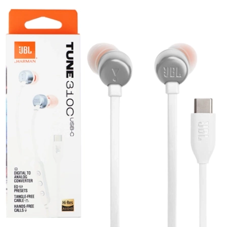 Słuchawki z pilotem i mikrofonem USB-C JBL Tune 310C - białe