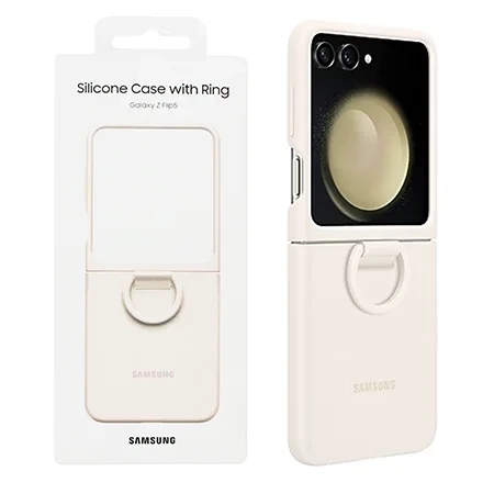 Samsung Galaxy Z Flip5 Silicone Phone Case with Ring - Beige (Beige)