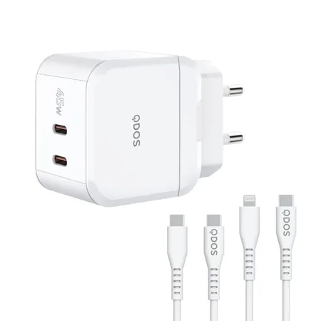 Qdos Powercube Apple MFi network charger + cable 1x Lightning, 1x USB-C - 45W