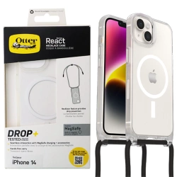 Case with lanyard for Apple iPhone 14/ 16e OtterBox React Series Necklace MagSafe - transparent