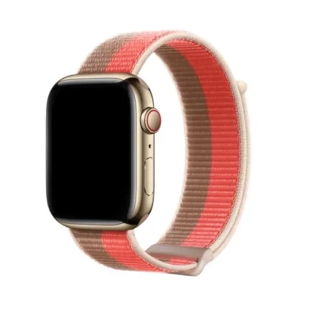 Apple Watch Strap 1/ 2/ 3/ 4/ 5/ 6/ 7 Series 42/ 44/ 45mm Sport Loop - Orange/Brown (Pink Pomelo/ Tan)