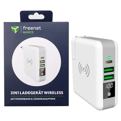 Freenet Basics 3-in-1 Charger 2x USB-A, 1x USB-C 6700 mAh - white