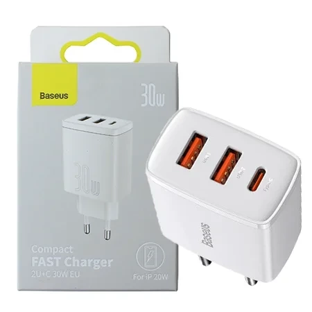 2x USB-A + USB-C Baseus Compact Quick Charger 30W - white