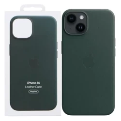 Skórzane etui Apple iPhone 14 Leather Case MagSafe - zielone (Forest Green)