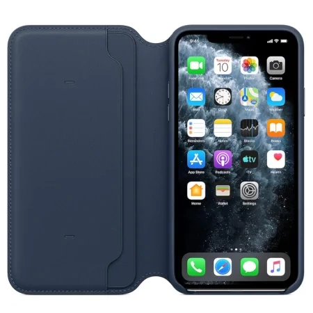 Apple iPhone 11 Pro Max Leather Folio Case - Navy Blue (Deep Sea Blue)