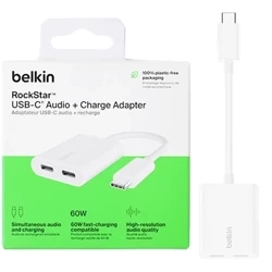 Belkin RockStar USB-C to USB-C Audio + Charge Adapter - white