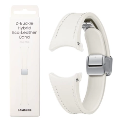 Strap for Samsung Galaxy Watch 4/ 4 Classic/ 5/ 5 Pro/ 6/ 6 Classic D-Buckle Hybrid Eco-Leather Band One Click 20 mm S/M - Cream (Cream)