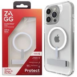 Case for Apple iPhone 15 Pro Max Zagg Crystal Palace Snap with Kickstand - transparent