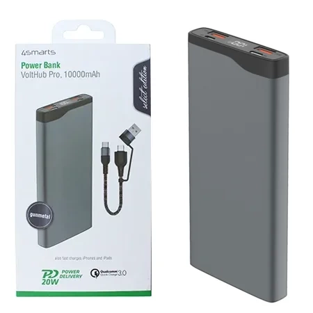 Powerbank 4smarts VoltHub Pro 10000 mAh + USB-C cable - steel (Gunmetal)