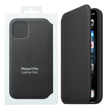 Leather Folio Case for Apple iPhone 11 Pro - Black (Black)