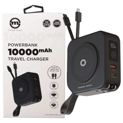 Powerbank z kablami USB-C i Lightning Mobile Origin Travel Charger 10000 mAh - czarny