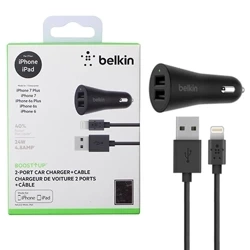 Ładowarka samochodowa z dwoma portami i kablem Lightning Belkin dla iPhone/ iPad - 24W