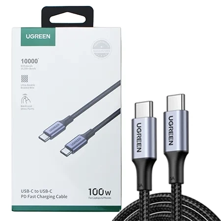 Braided cable from USB-C to USB-C Ugreen Power Delivery Fast Charging 1 m - black 5A