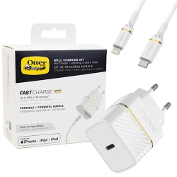 Wall charger + Lightning to USB-C cable OtterBox Wall Charging Kit 20W - white