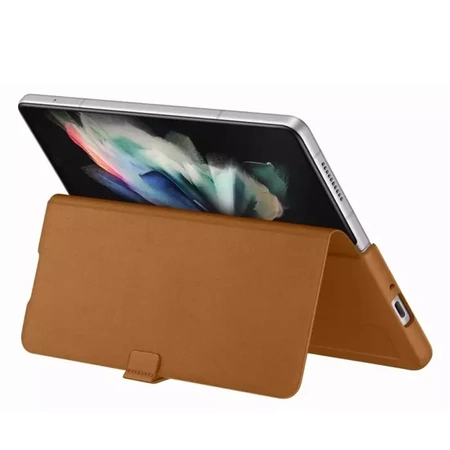 Etui Samsung Leather Flip Cover do Galaxy Z Fold3 5G - brązowe (Camel)