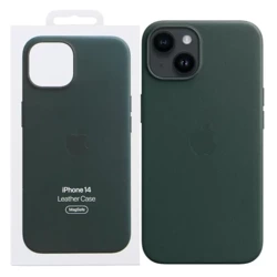 Skórzane etui Apple iPhone 14 Leather Case MagSafe - zielone (Forest Green) 