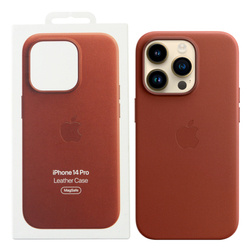 Skórzane etui Apple iPhone 14 Pro Leather Case MagSafe - brązowe (Umber)