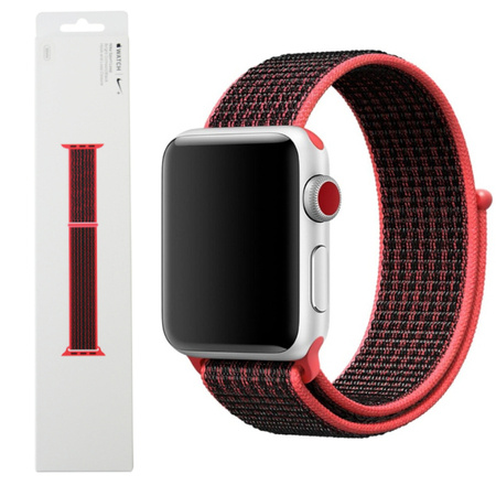 Apple Watch 1/ 2/ 3/ 4/ 5/ 6/ 7 Series 38/ 40/ 41mm pasek Sport Loop MRPD2ZM/A - czerwono-czarny (Bright Crimson/Black)