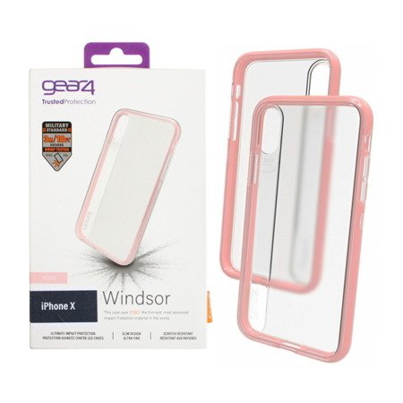 Apple iPhone X/ XS etui GEAR4 Windsor IC8WDRRSG - transparentne z różową ramką