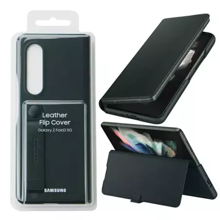 Etui Samsung Leather Flip Cover do Galaxy Z Fold3 5G - zielone