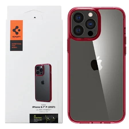 Etui na Apple iPhone 13 Pro Spigen Ultra Hybrid - transparentne z czerwoną ramką (Red Crystal)