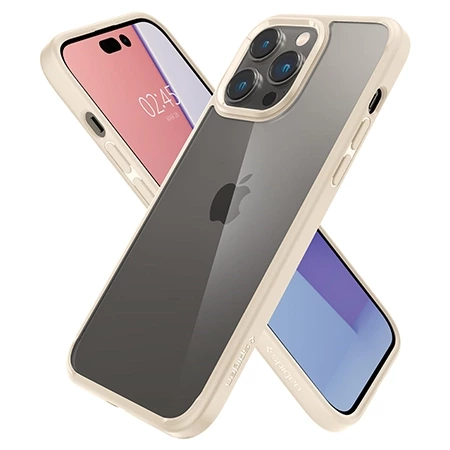 Etui na Apple iPhone 14 Pro Max Spigen Crystal Hybrid - transparentne z beżową ramką