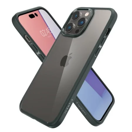 Etui na Apple iPhone 14 Pro Max Spigen Ultra Hybrid - transparentne z zieloną ramką (Abyss Green)