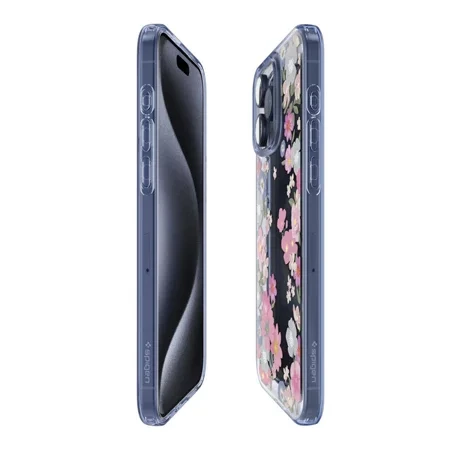 Etui silikonowe na Apple iPhone 15 Pro Spigen Liquid Crystal - niebieskie z motywem (Blossom)