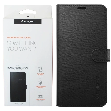 Etui z klapką Spigen Wallet S do Huawei P30 Lite/ Nova 4E  - czarne (Saffiano Black)