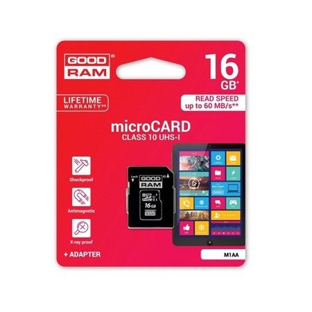 GoodRam karta pamięci 16 GB micro SD z adapterem SD - klasa 10
